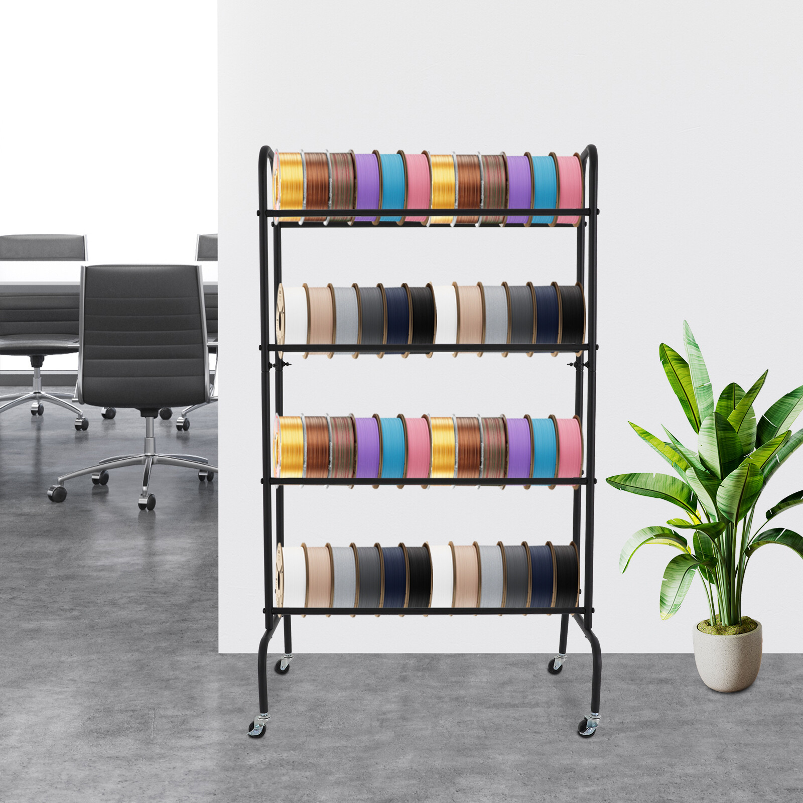 4 Tier Rolling Printer Filament Storage Rack, Filament Spool Holder with Wheels
