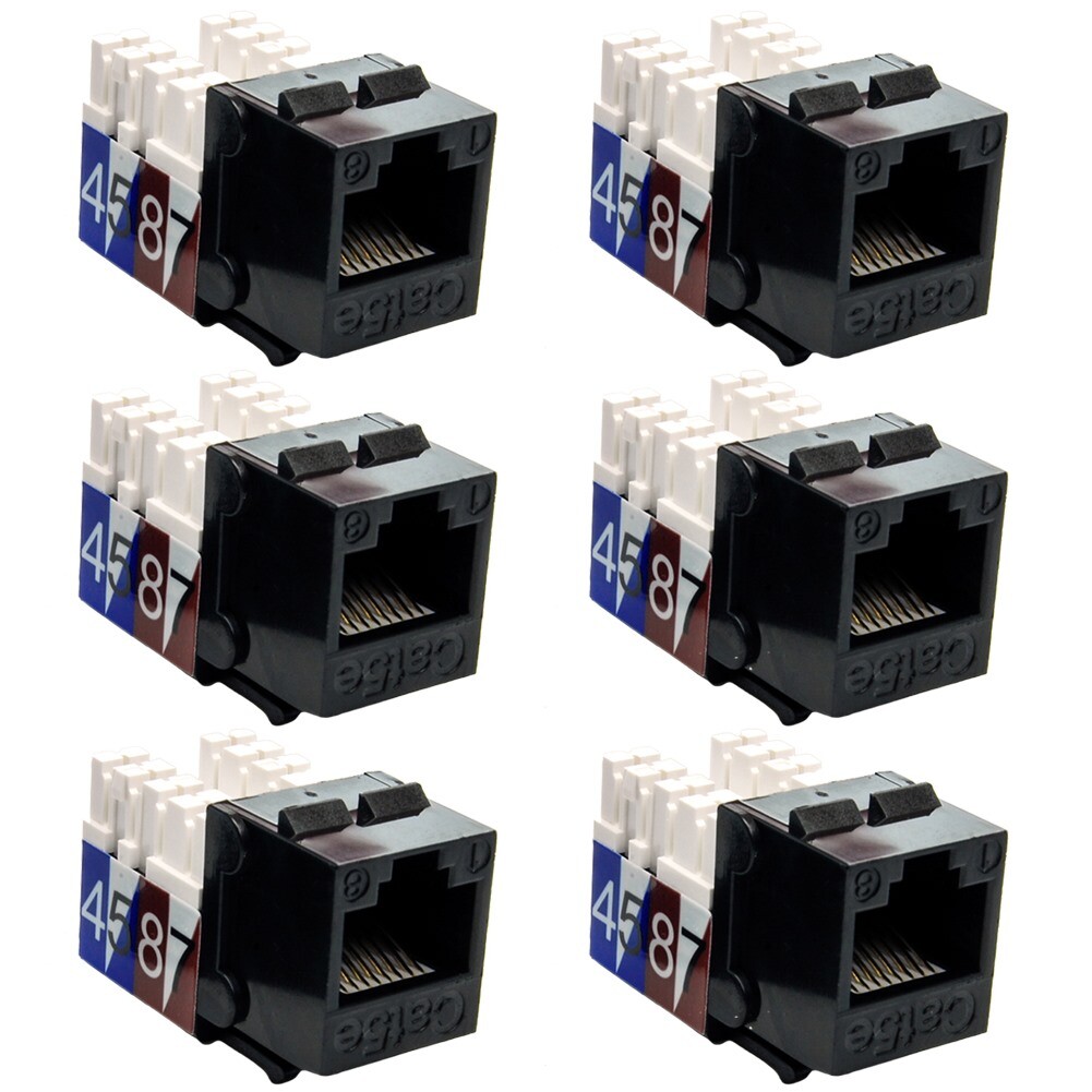 6 Pcs Cat5E RJ45 Ethernet LAN Network Keystone Jack 110 Punch Down Snap-in Black