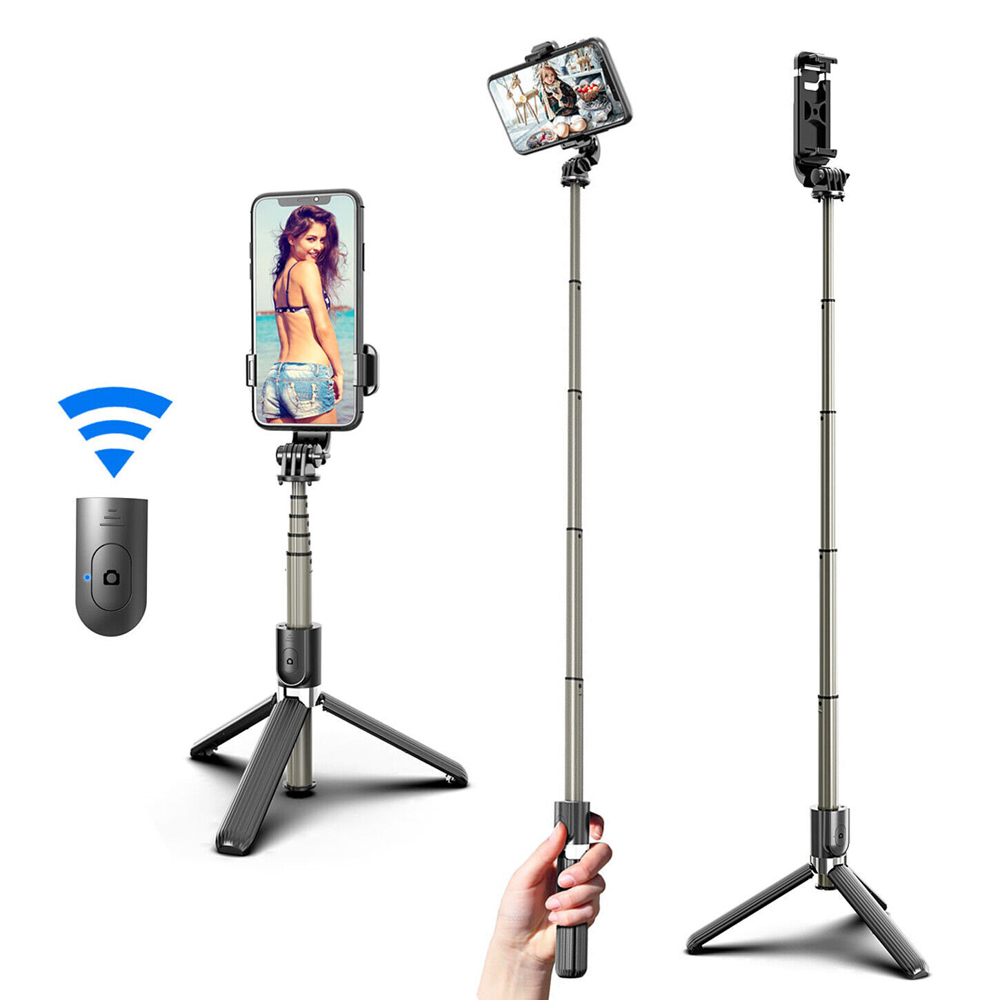 Extendable Wired Remote Self-Pole Handheld Selfie Stick For iPhone Samsung Gold