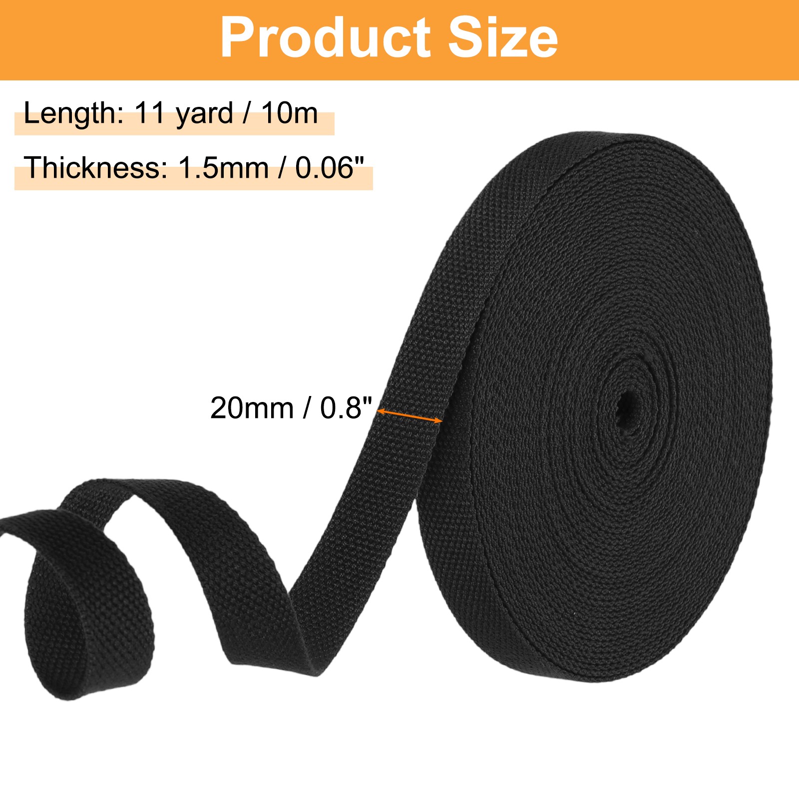 Cotton Webbing 0.8 Inch 11 Yard Polyester Cotton Webbing Strap Black
