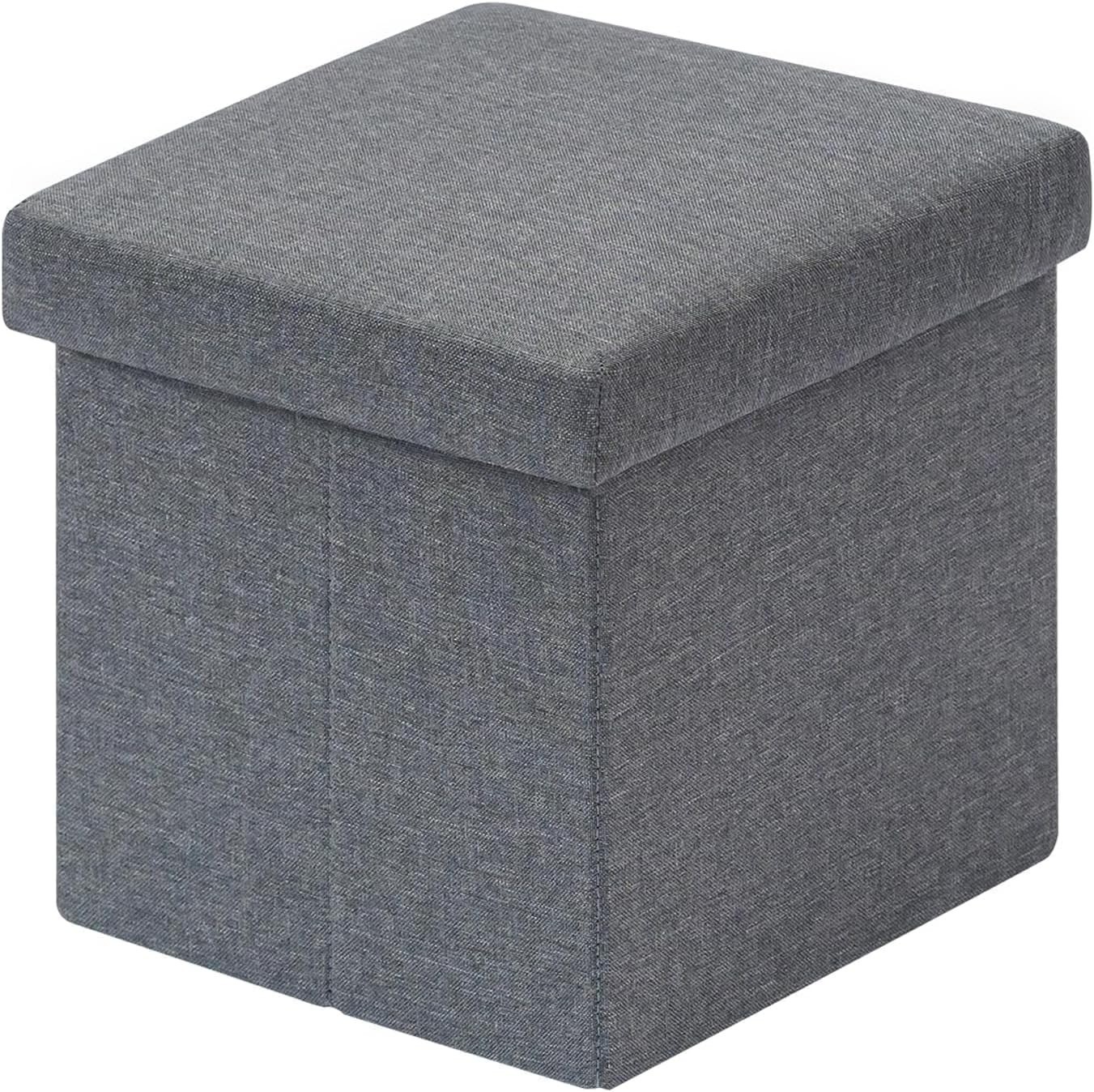 Compact Multi-Purpose Grey Ottoman Cube - Linen Footrest for Living Spaces 11.8"