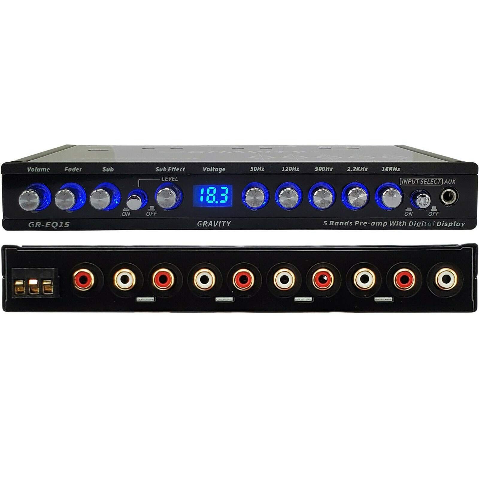 EQ15 1/2 Din Five Equalization Bands Car Audio Equalizer EQ Front, Rear +Mast...