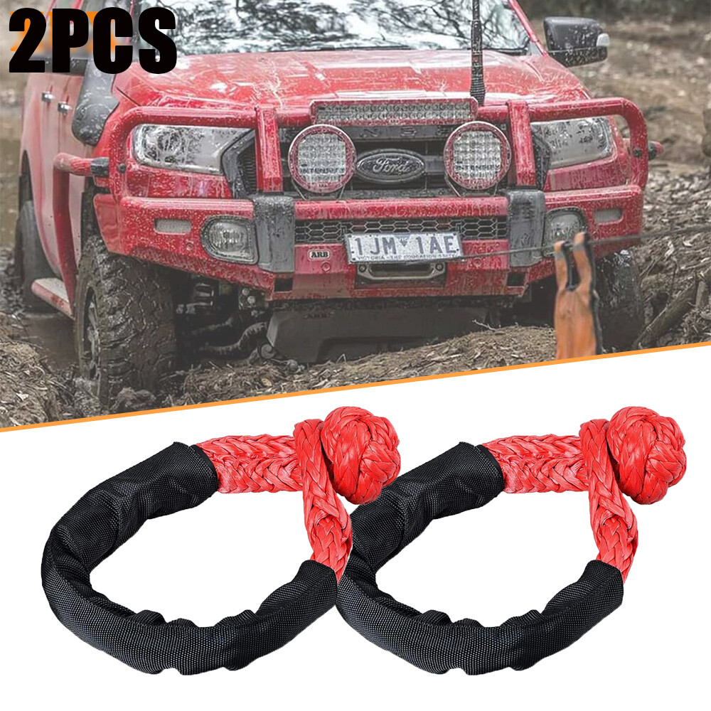 2PCS 1/2in x 22in Soft Shackle Rope Red Synthetic Towing Recovery Strap 41000LBS