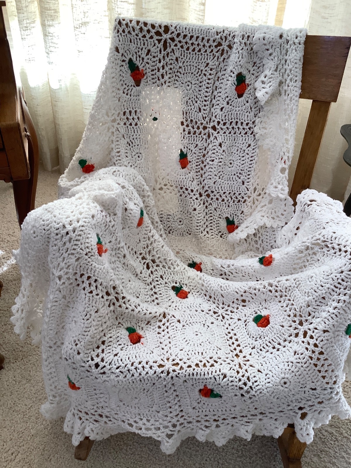 Handmade Afghan Blanket Throw Crochet white 70”x54”