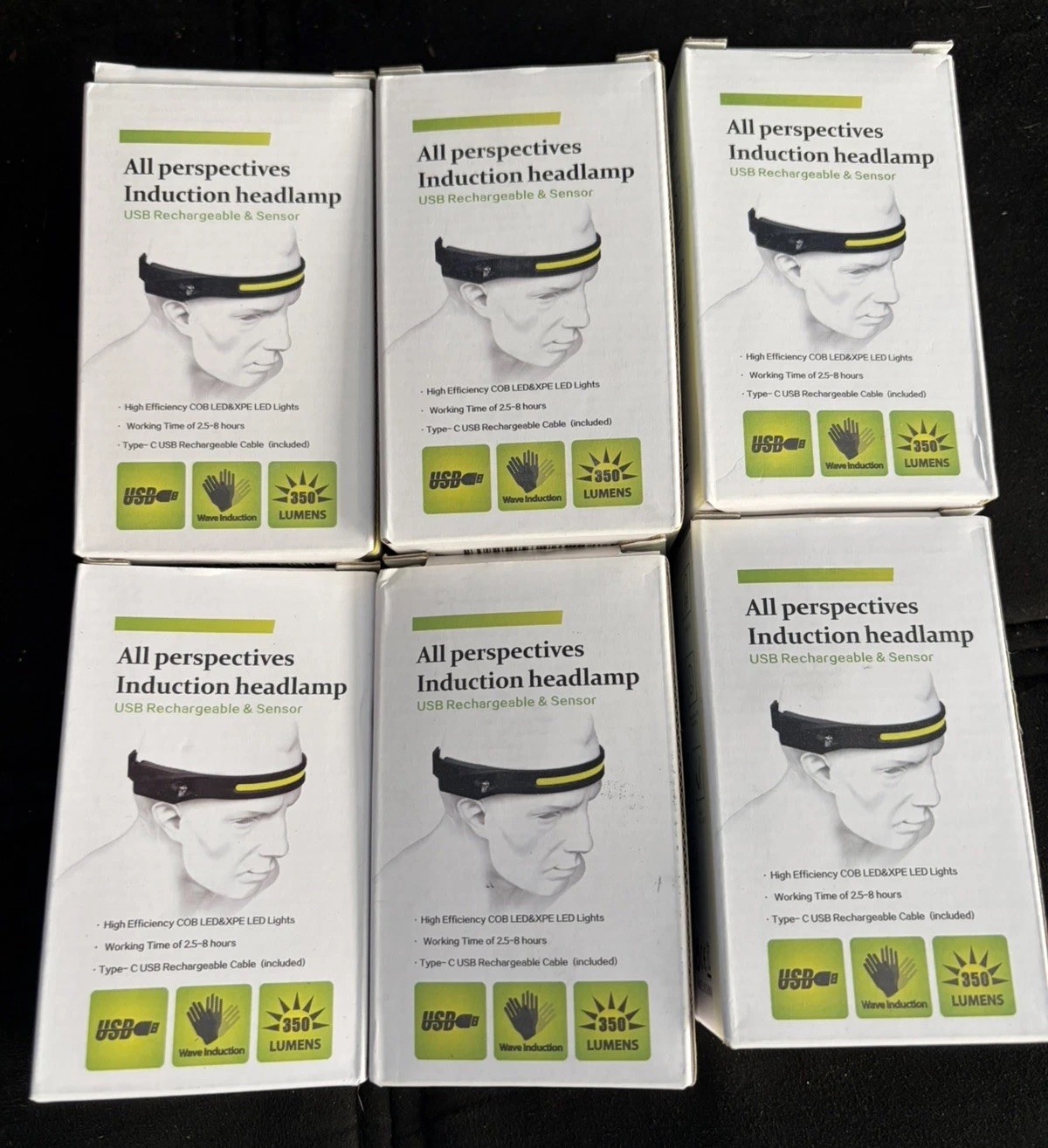 6 Pack Rechargeable LED Headlamp USB-C Motion Sensor Work Light Camping Hiking