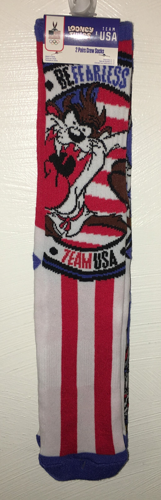 Looney Tunes Team USA Olympic Crew Socks Taz Bugs Shoe Size 6-12 New 2 Pair
