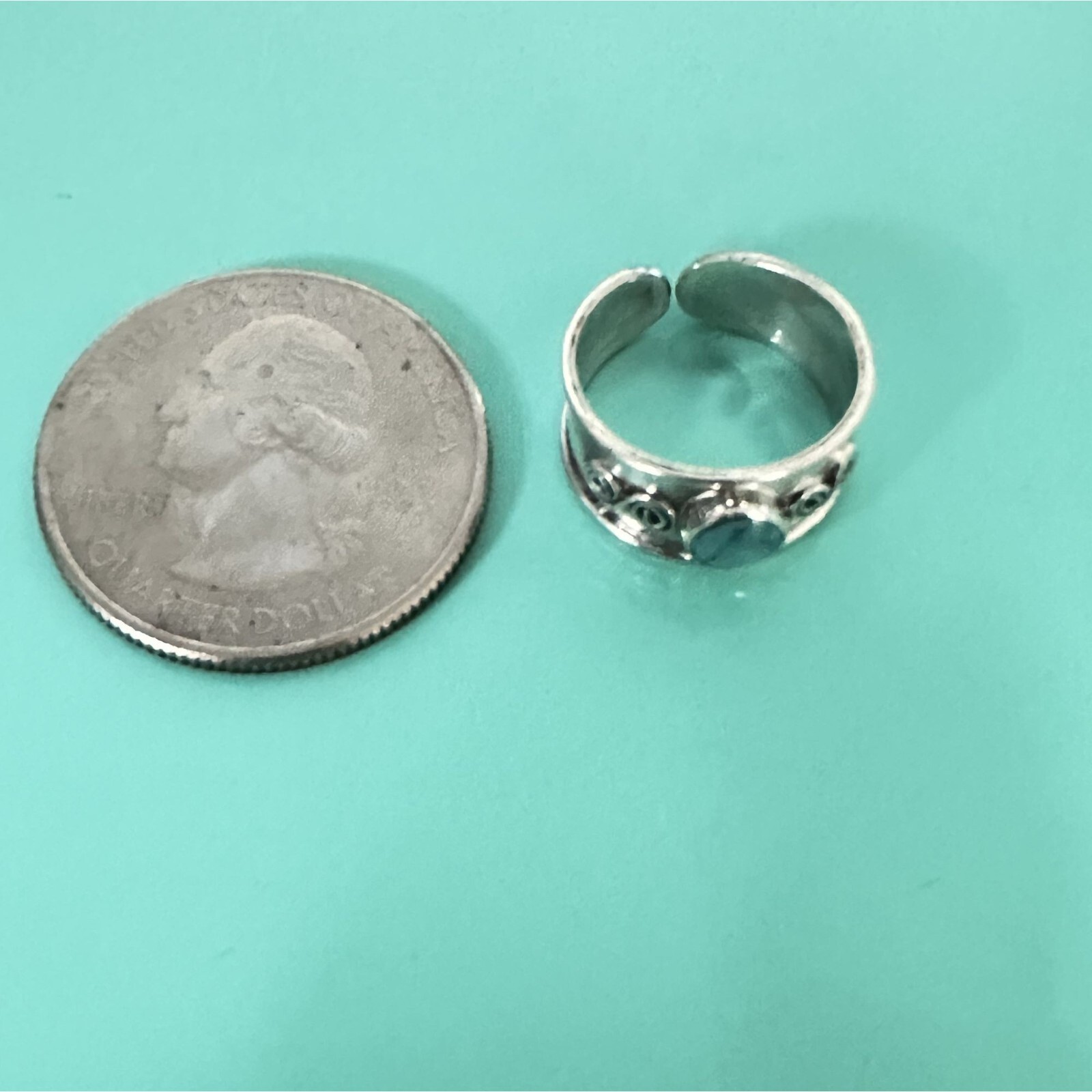 Vintage Inspired Genuine Blue Turquoise & Silver 925 Adjustable Toe Ring