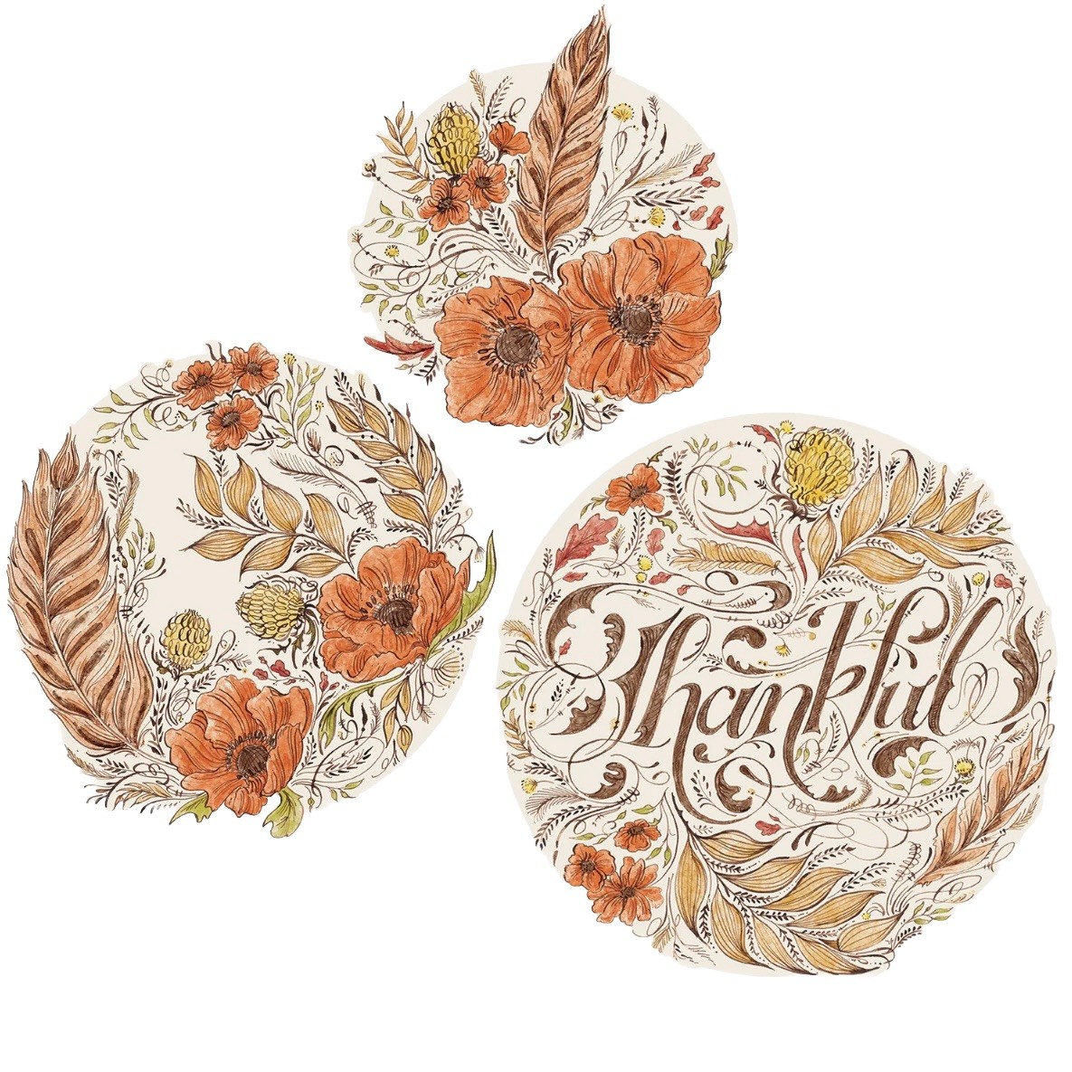 Hester & Cook Thankful Floral Serving Papers 12 pieces New In Package
