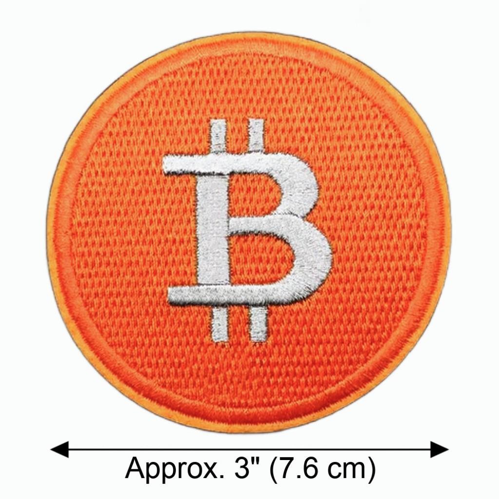 BITCOIN IRON ON PATCH 3" Round Orange with Silver Metallic Thread Embroidered