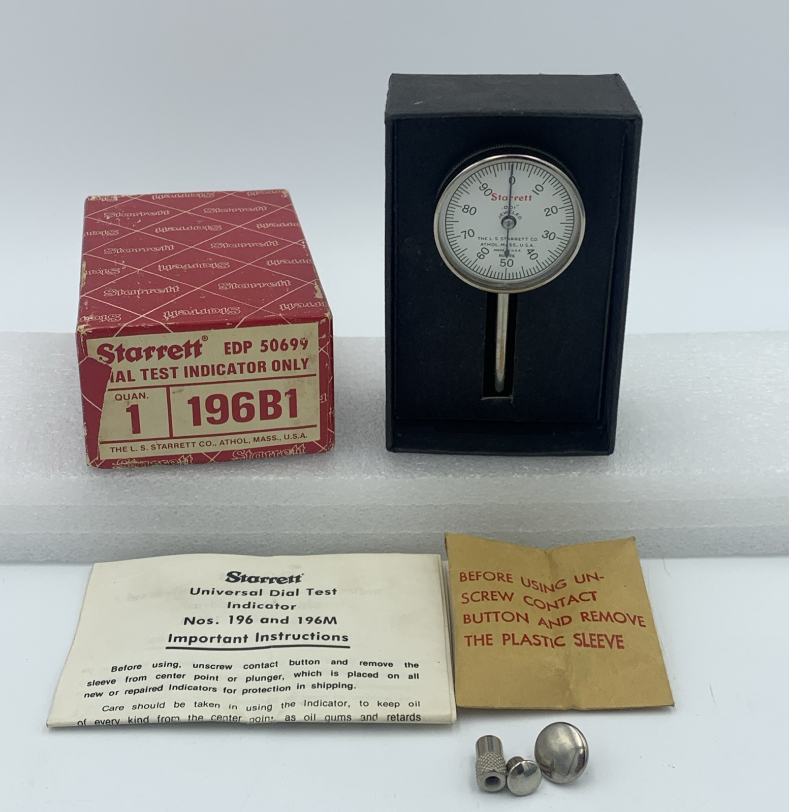 Starrettt Dial Test Indicator 196B1 In Original Box And Accessories