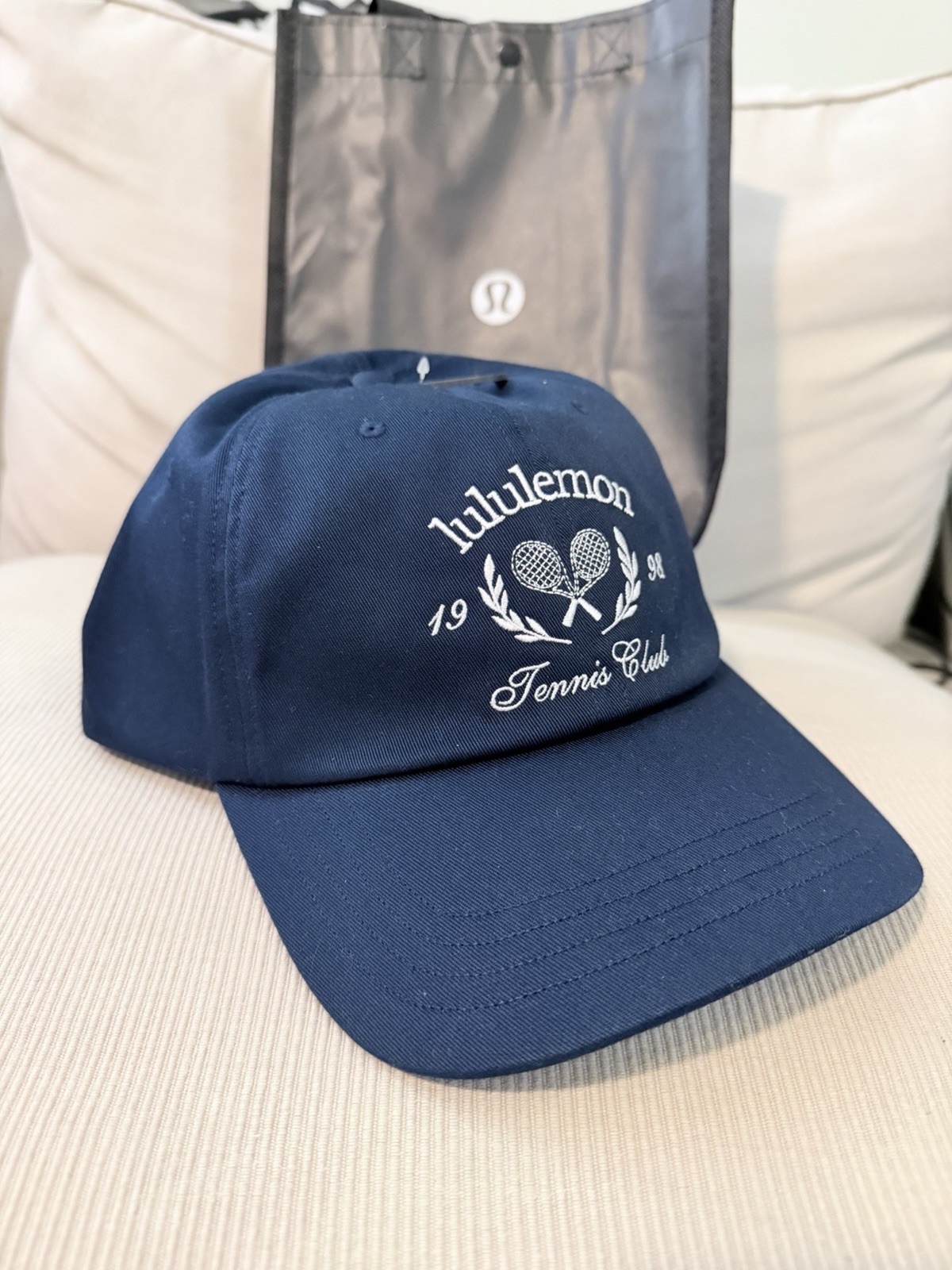 New Lululemon Classic Ball Cap Navy Blue “Tennis Club”Casquette Unisex L/XL +bag