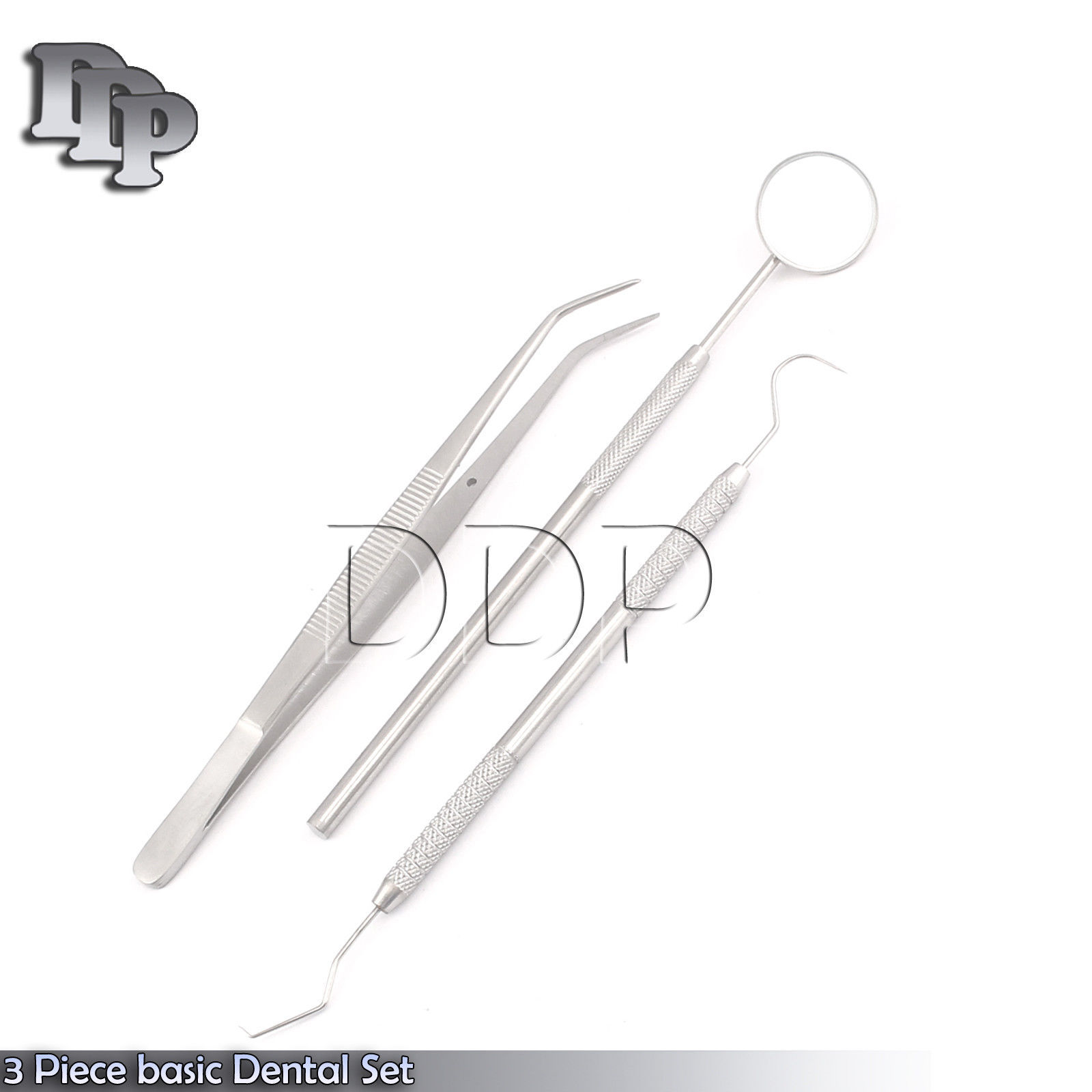 3 PC BASIC DENTAL EXPLORER MIRROR COLLEGE COTTON PLIER INSTRUMENTS SET KIT