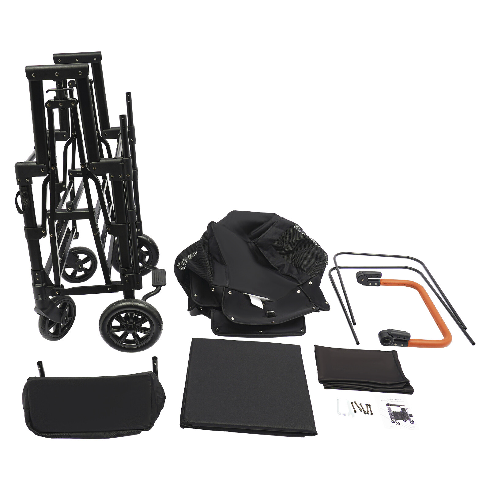 2 Kids Wagon Cart 2-Seat Stroller Wagon Collapsible Quad with Canopy For Travel