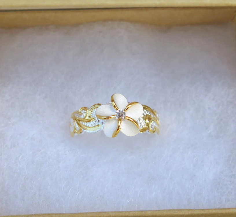 Hawaiian 925K Sterling Silver Scroll Plumeria Toe Ring Gold Plated 8mm TR1175