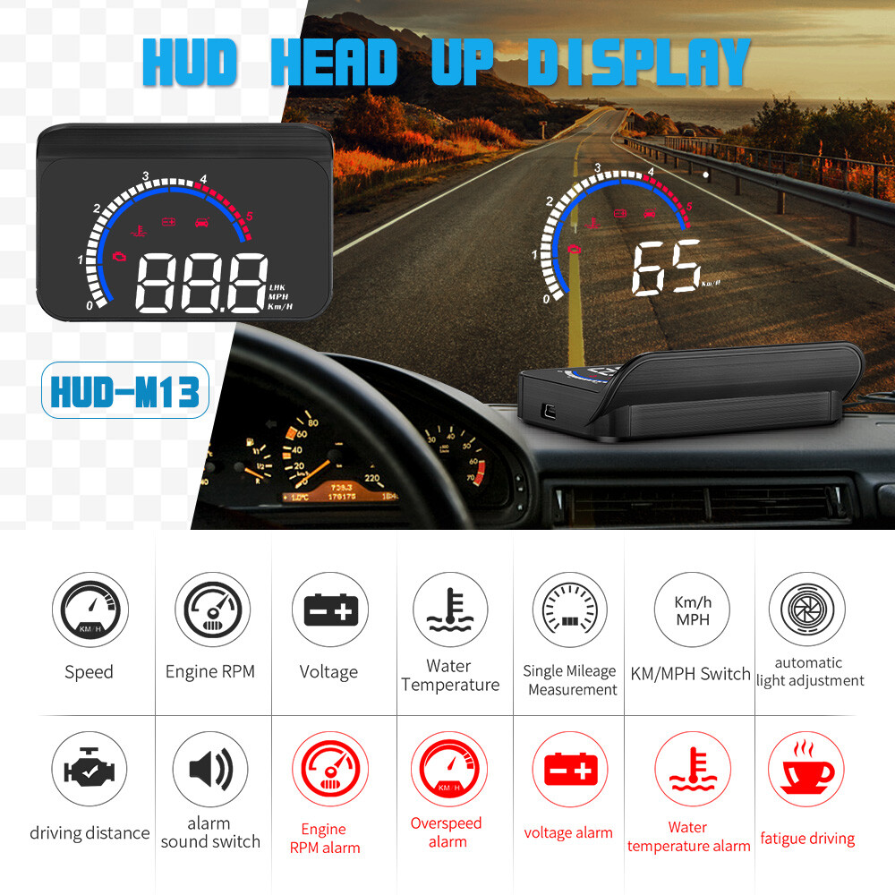 Car HUD OBD2 Head Up Display Odometer Engine Overspeed Alarm Speedometer M13