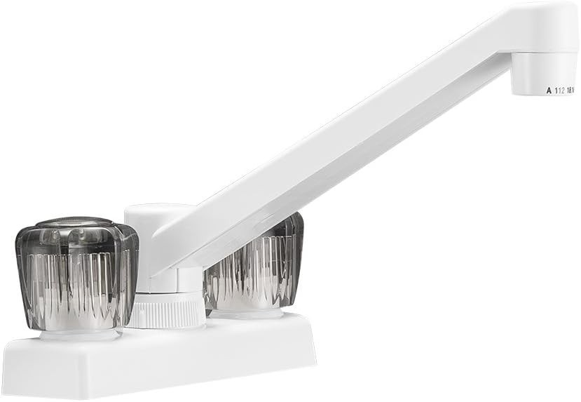 Elegant RV Kitchen Faucet with Smoked Acrylic Knobs - Compact Swivel Design