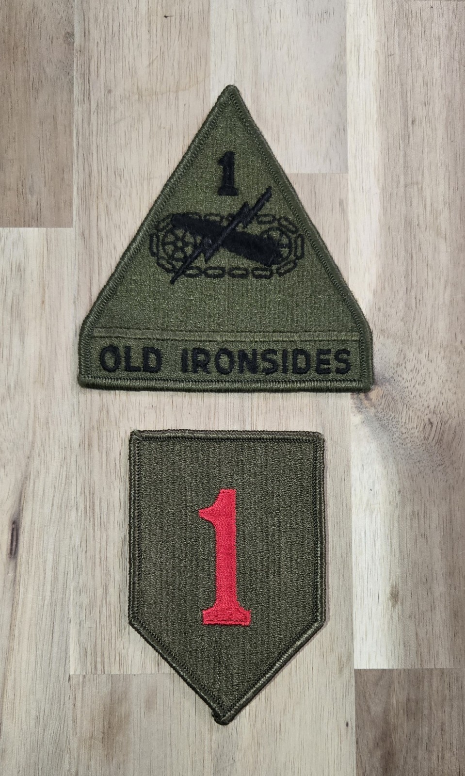 U.S. Army 1st Infantry Division Big Red One & Old Ironsides Patch Lot OD Green
