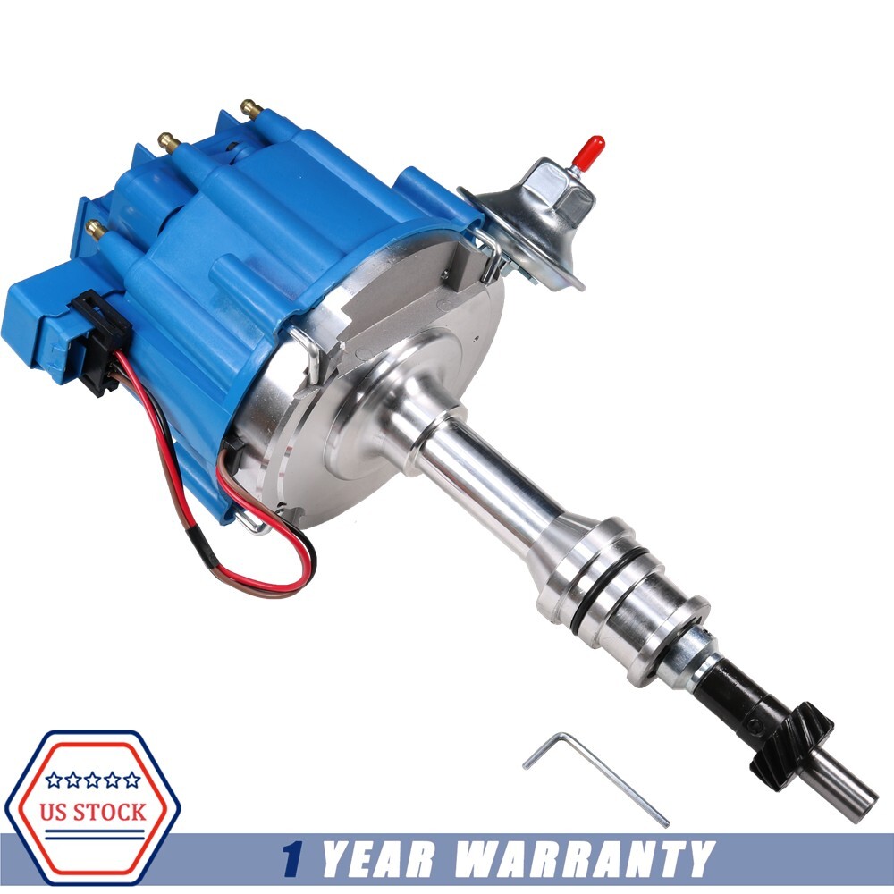 HEI Distributor Cap w/ 65k Coil 1 Wire Small Block Blue For Ford 351W Windsor