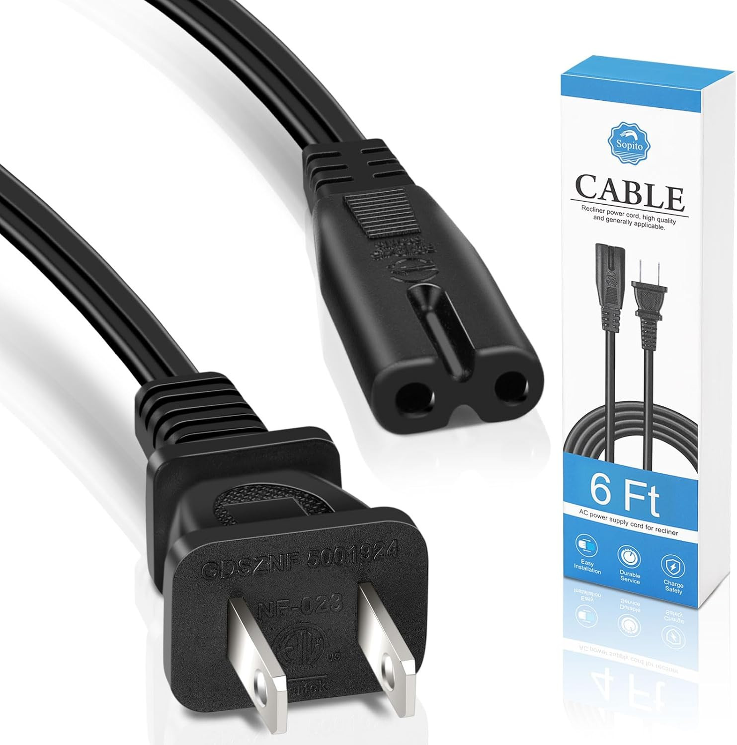 Power Cord for Recliner Chair  6Ft 2 Prong Power Recliner Wire Replacement AC