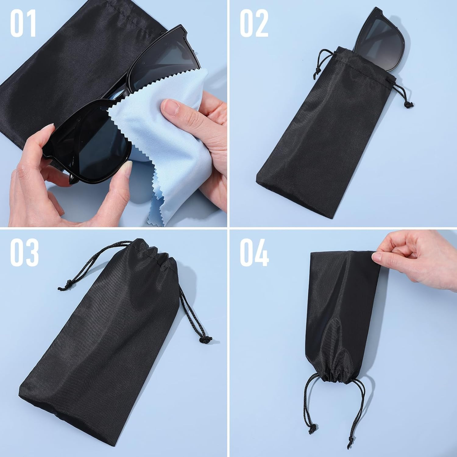 100Pcs Microfiber Sunglasses Pouch, Bulk Microfiber Sunglass Bags Sleeve with Dr