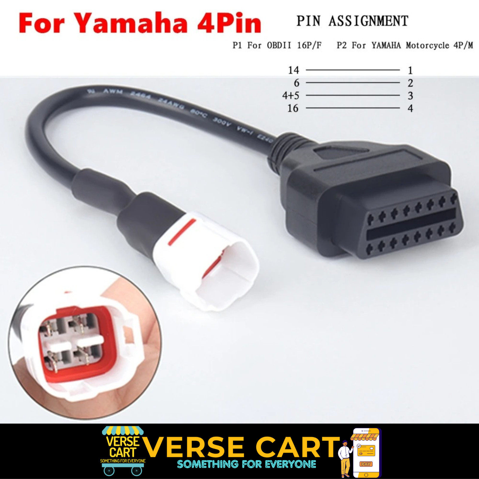4 Pin OBDII Diagnostic Cable OBD Fault Code Reader Connector Only for Yamaha