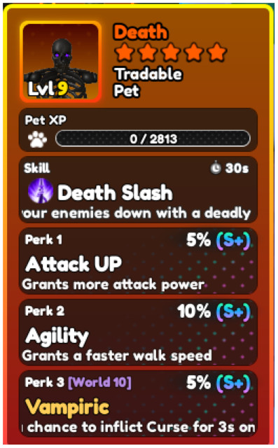 World Zero WZ - PET with PERFECT PERKS - DEATH