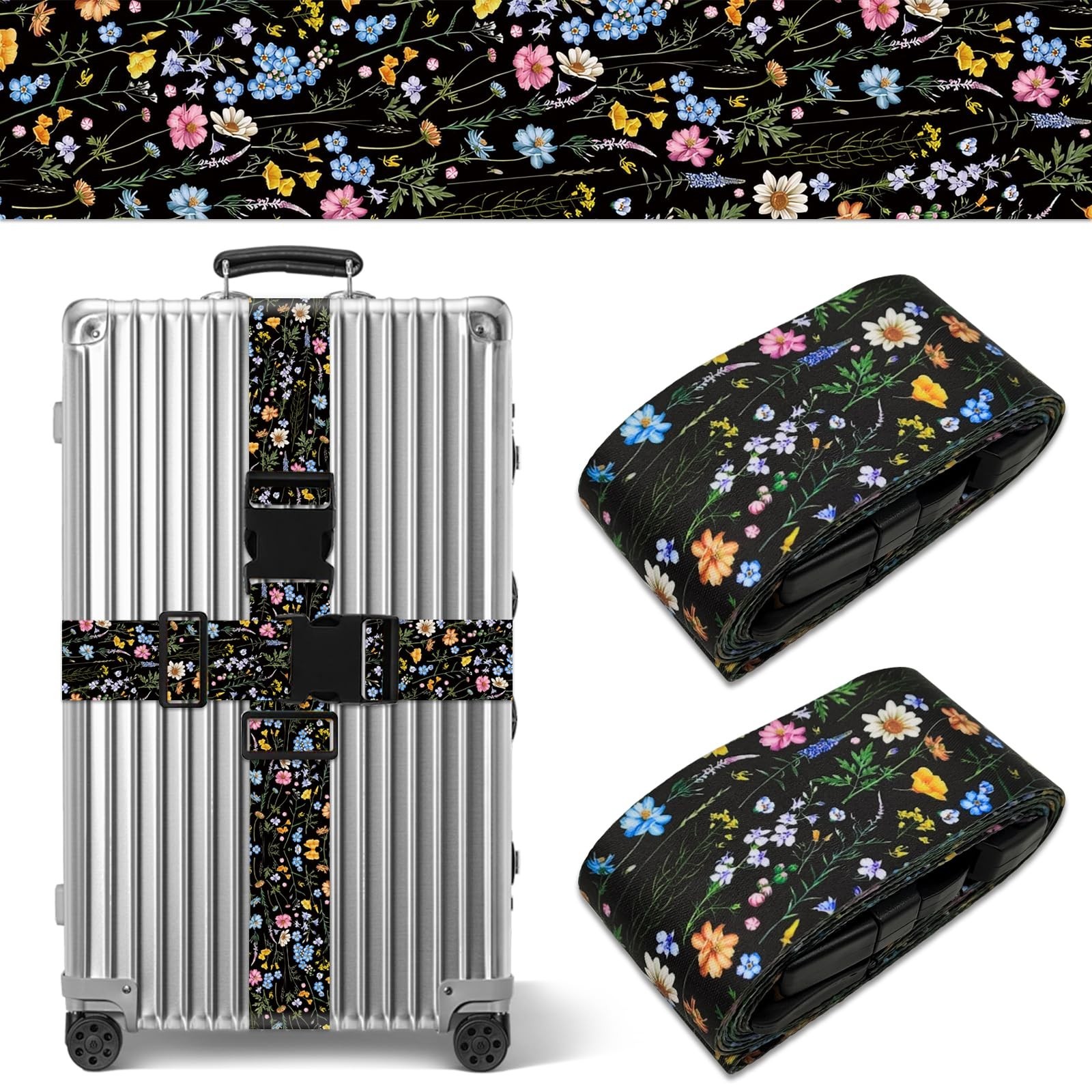2 Pack Wildflower Luggage Straps for Suitcases Adjustable Travel Belt Luggage...