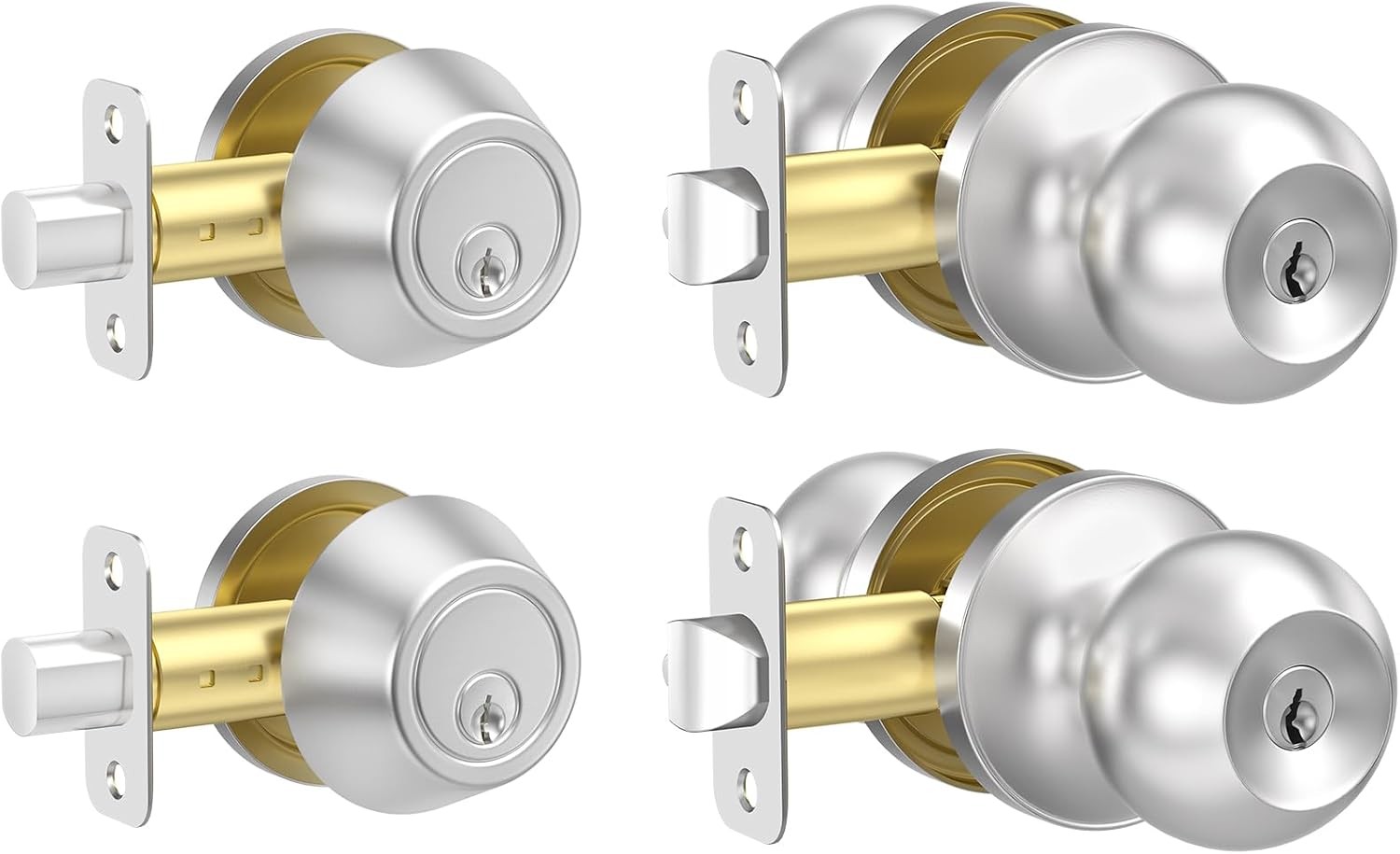 Estmoon 2-Pack Satin Nickel Keyed Alike Entry Door Lock & Deadbolt Set