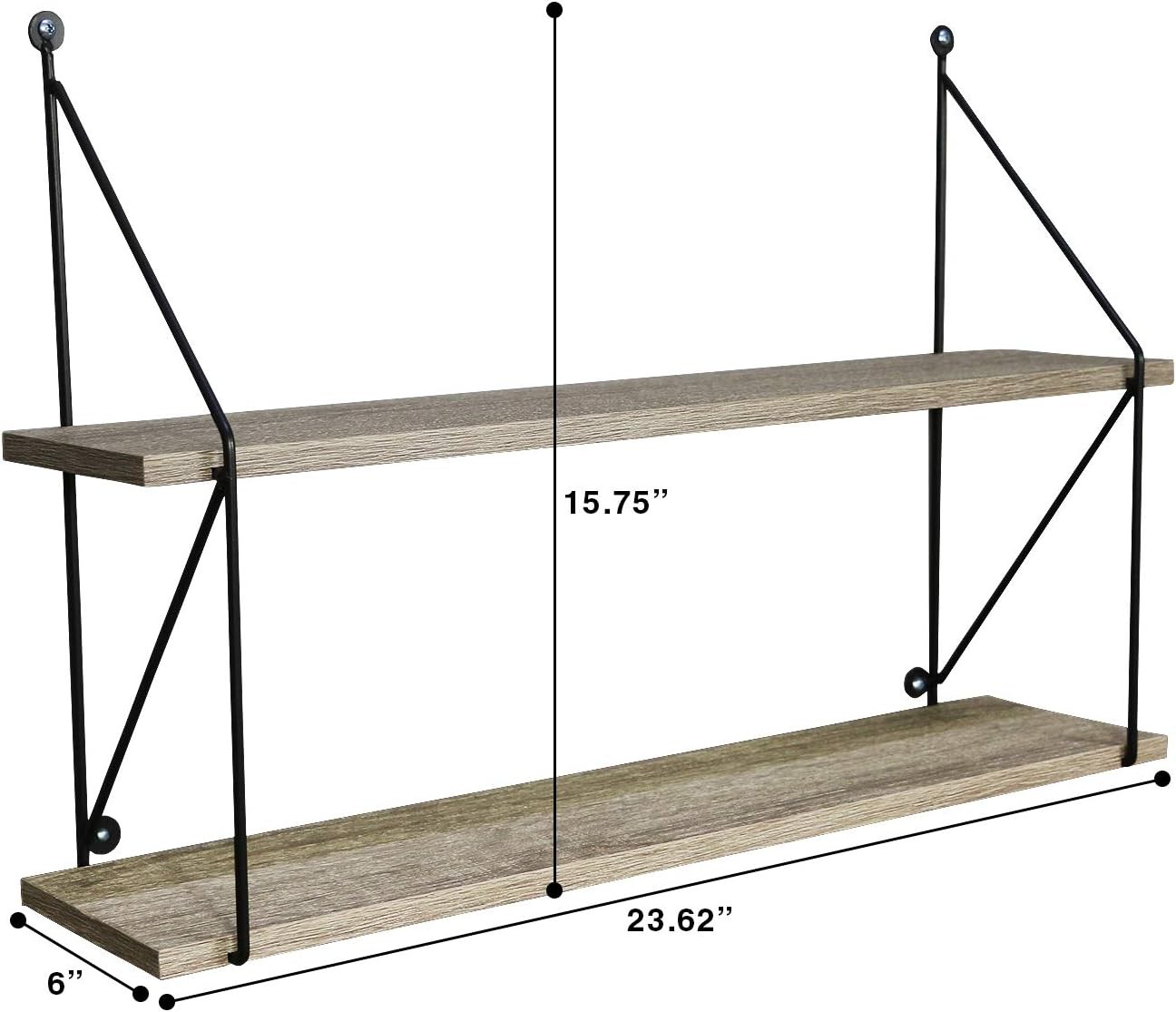 Floating Shelf Metal Brackets Wall Mounted Rustic Wood Wall Storage 24"L
