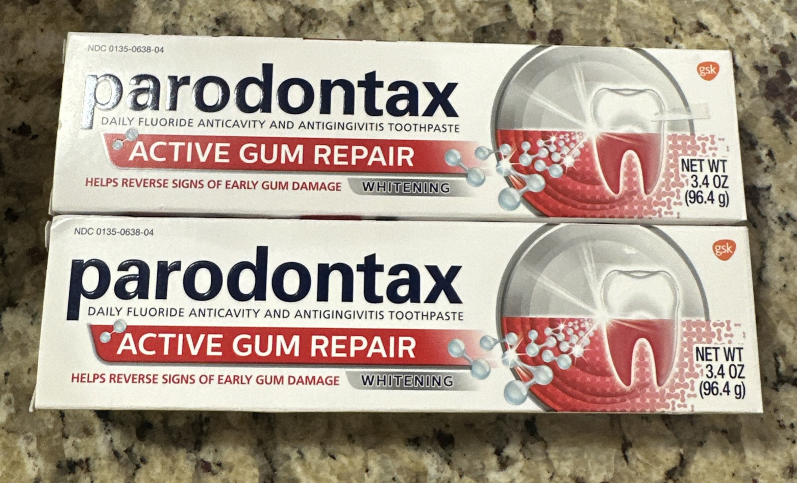 LOT of 2 PARODONTAX ACTIVE GUM REPAIR TOOTHPASTE WHITENING 3.4 OZ 09/2025
