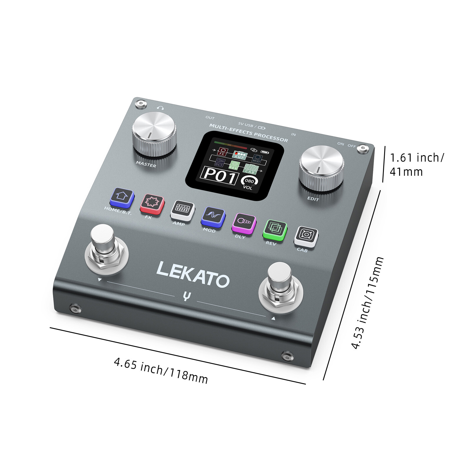 LEKATO Multi Effects Guitar Pedal 6 Effect Modules 80 Preset 20 IRs Rechargeable