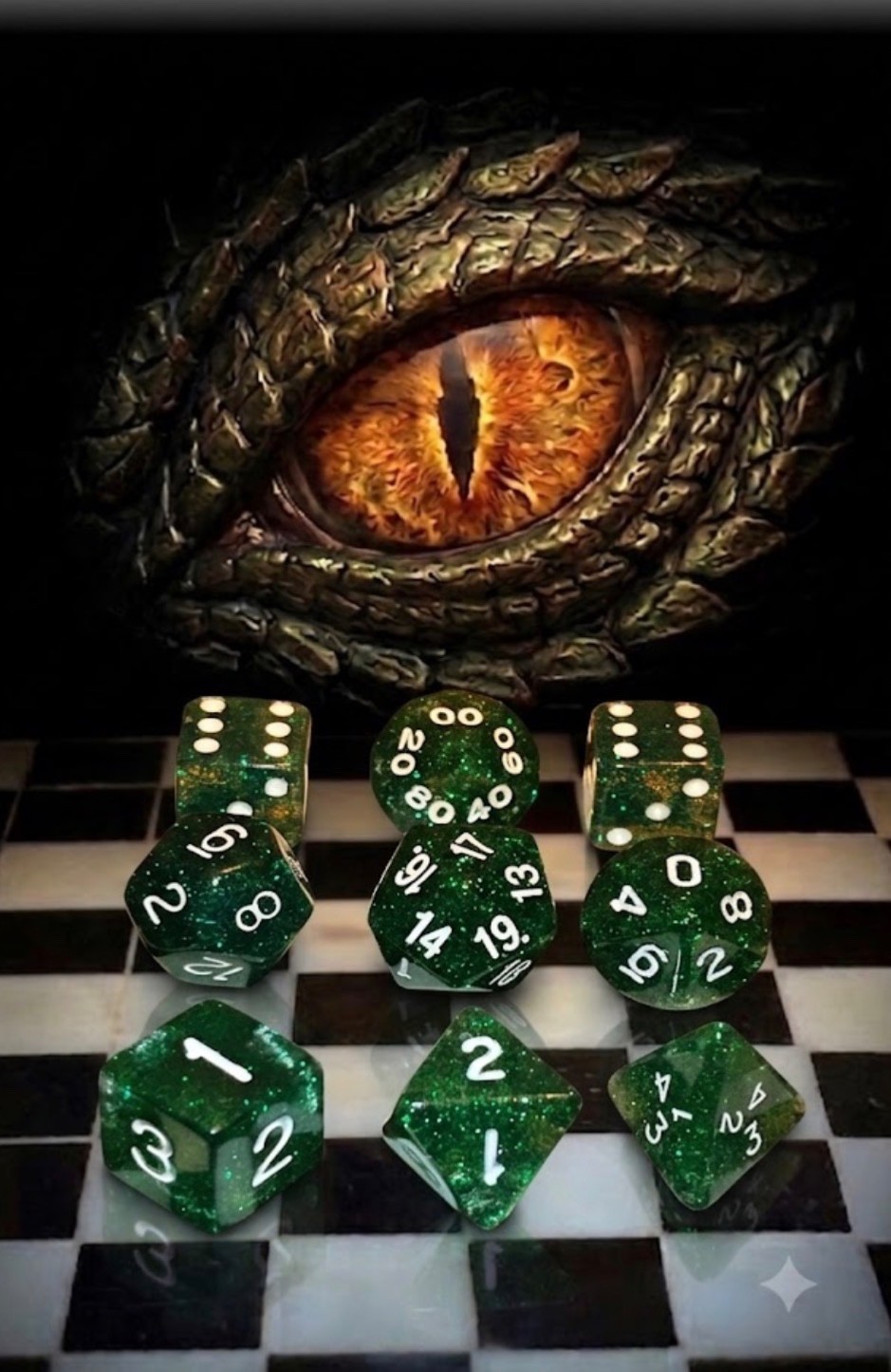 Vintage Chessex Armory mold set green glitter rpg d&d dice 051525@