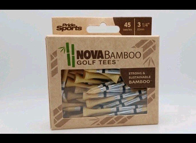 Nova Bamboo 45-Count Golf Tees 3 1/4" White Black & Silver Stripes New Sealed