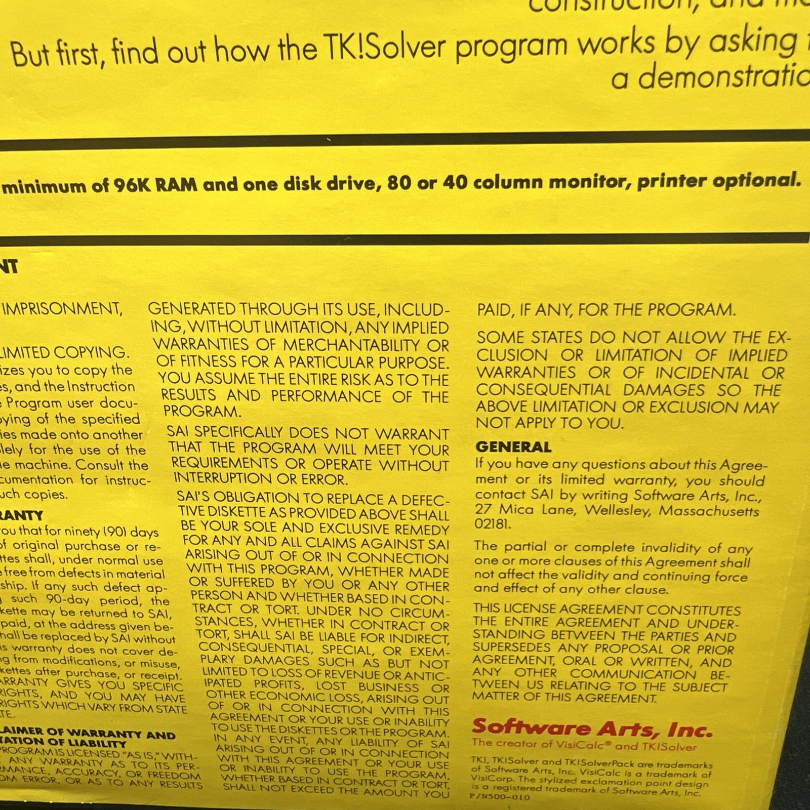 IBM PC Software: TK! SOLVER 1.2 From Software Arts DOS Vintage