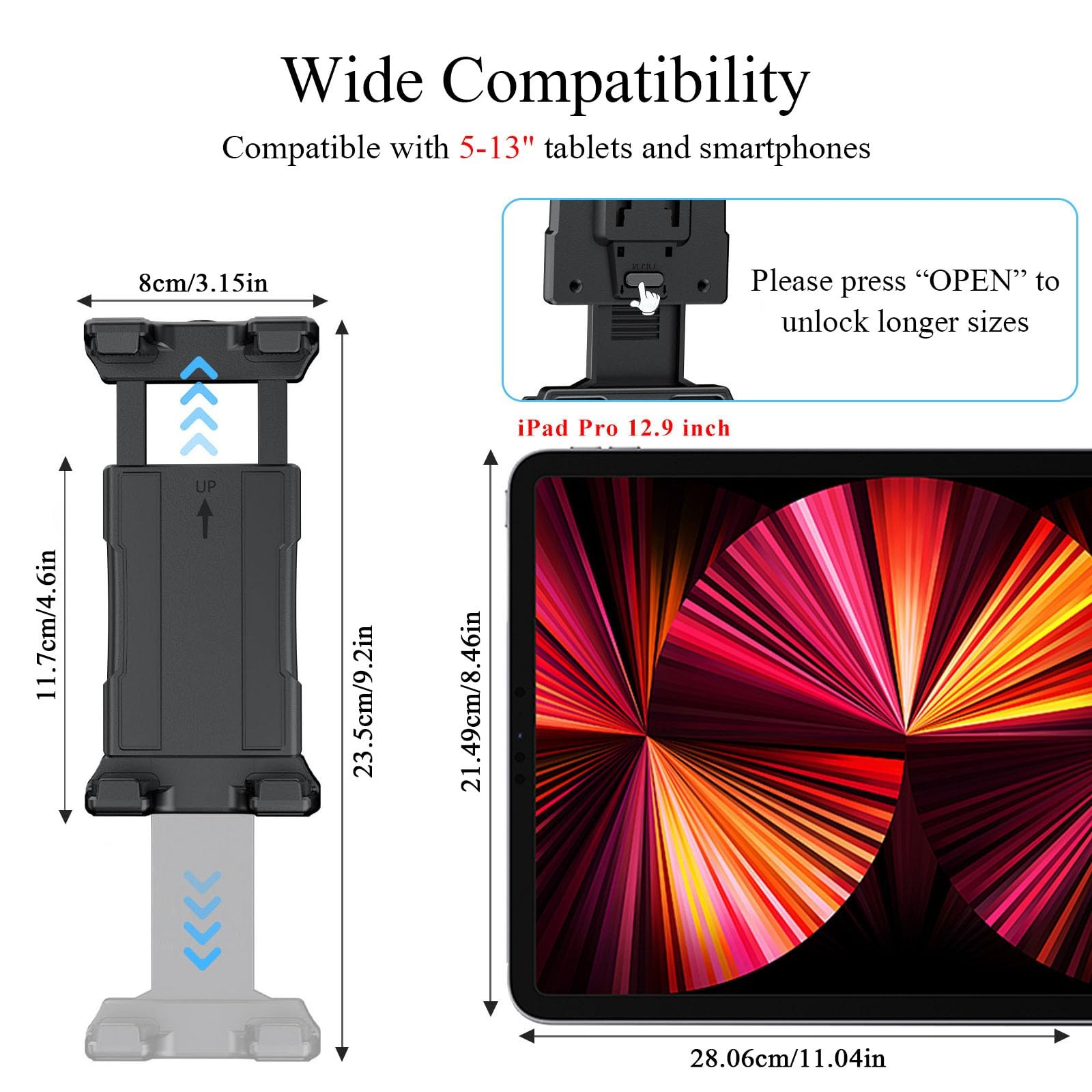 OHLPRO Universal Tablet Wall Mount Holder for Drilled Base without Arm, Black