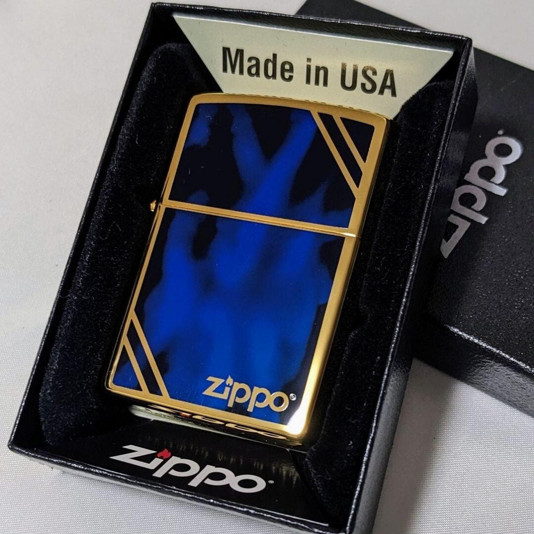 Zippo Oil Lighter Marble Gold Blue Logo Regular Case Japan