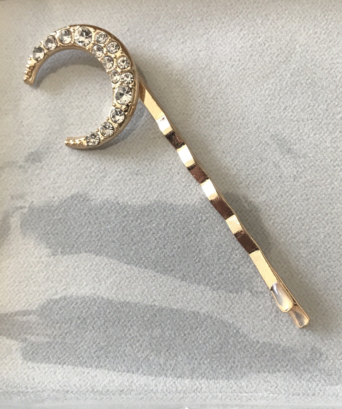 Moon Shaped Clip On with Gold Tone Faux Diamonds