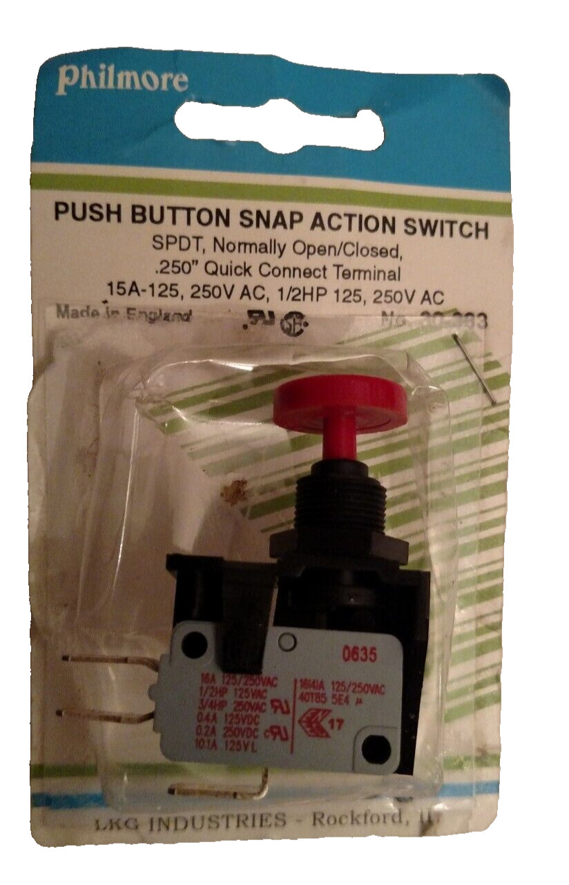15A Push Button Snap Action switch, Philmore 30-383 SPDT ON-(ON)