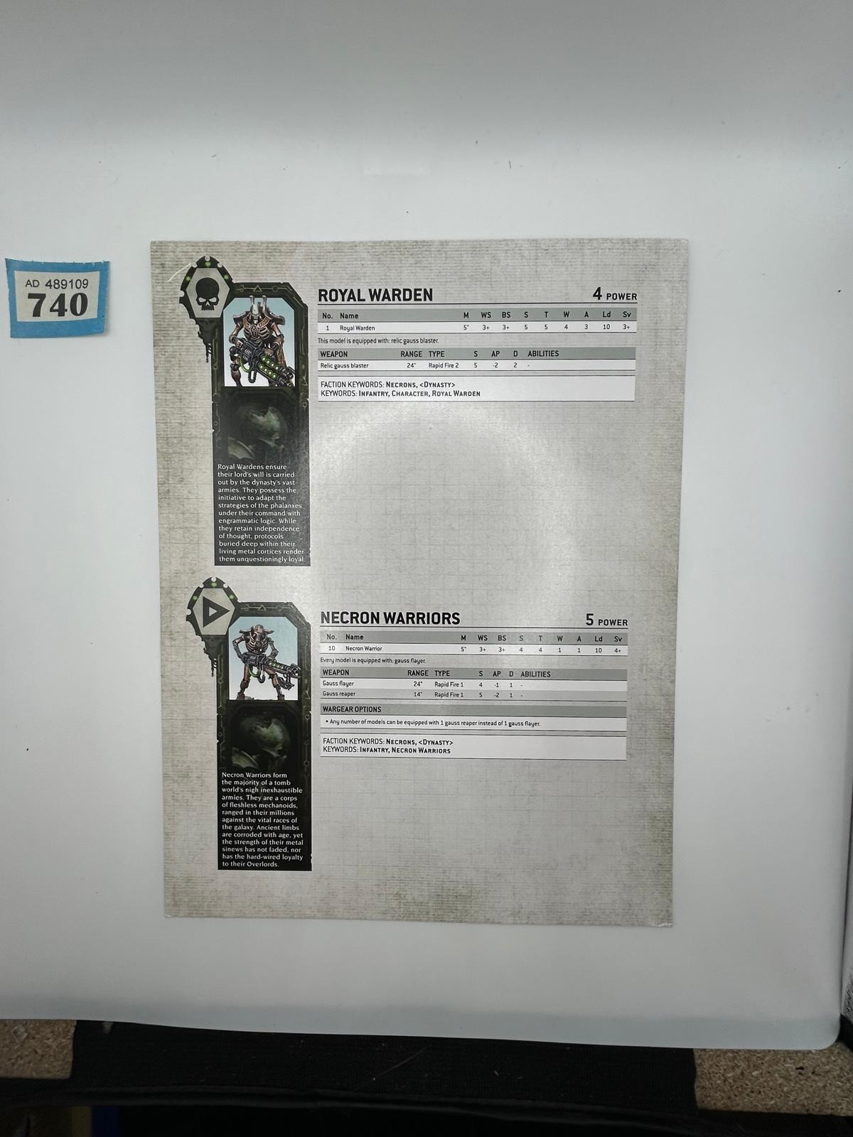 datasheet for the Royal Warden and Necron Warriors
