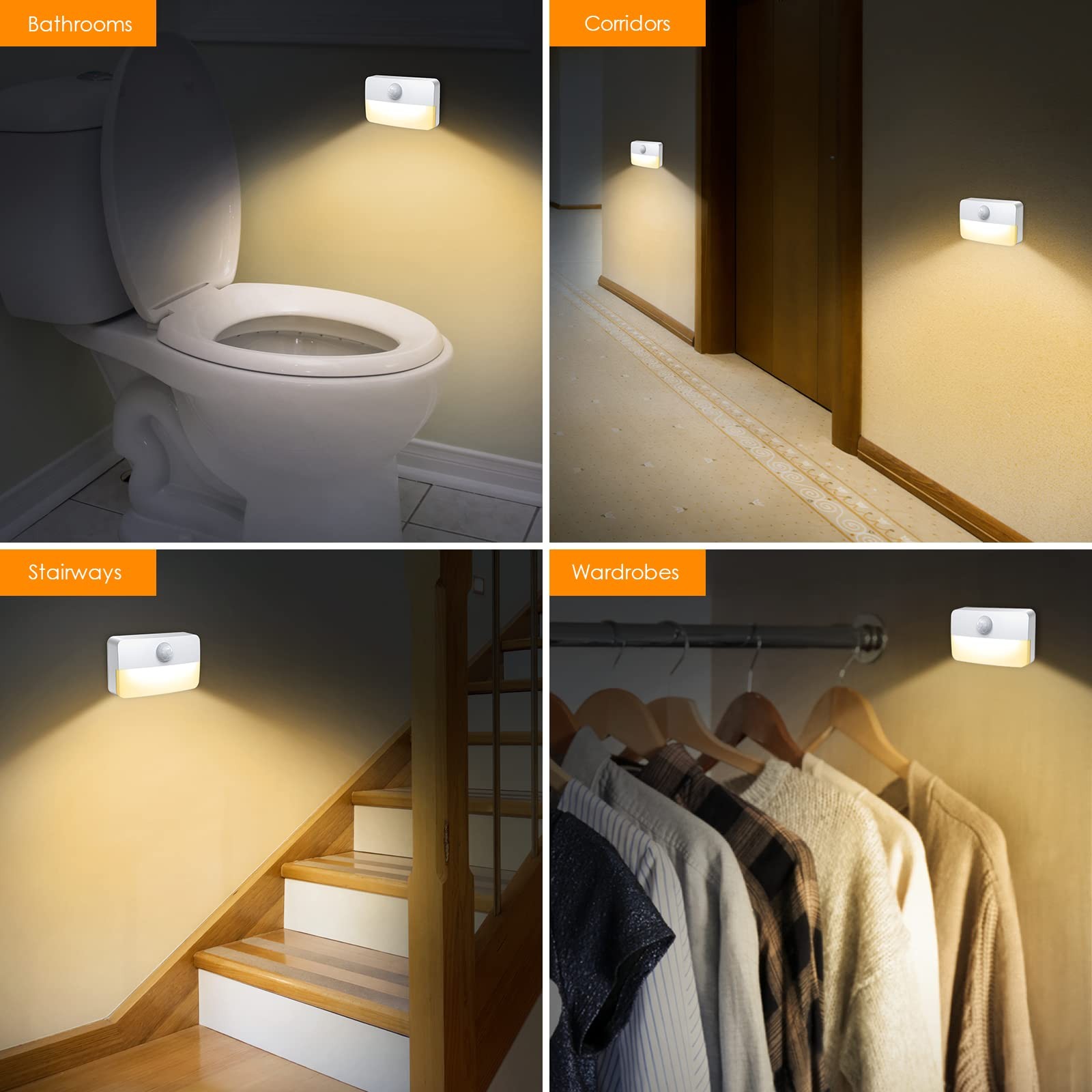 2 Pack Rechargeable Stick On Night Lights w/ Motion Sensor for Bathroom Kitchen