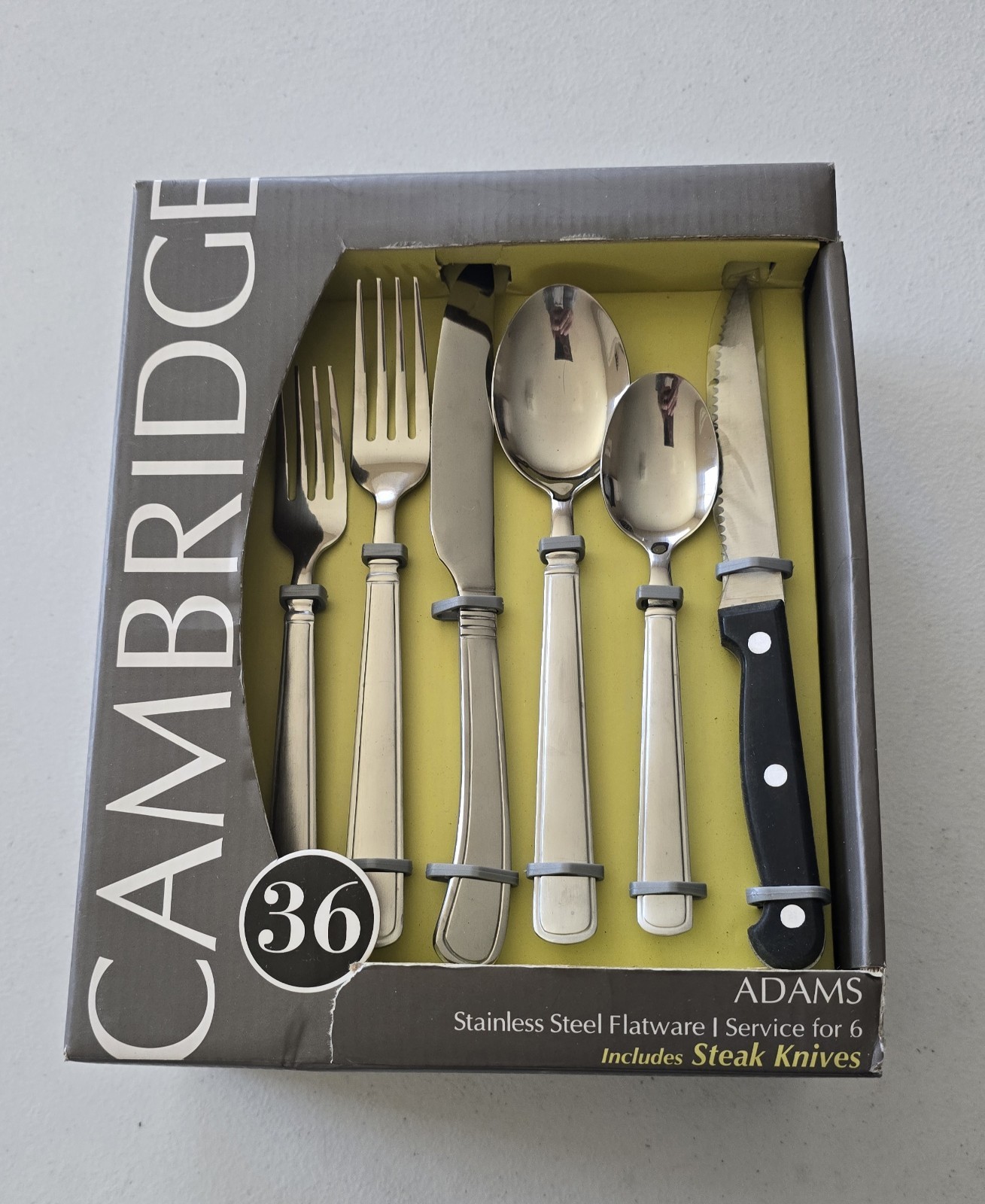 Cambridge ADAMS 36-Piece Flatware Set W/ Steak Knives Service for 6 NEW