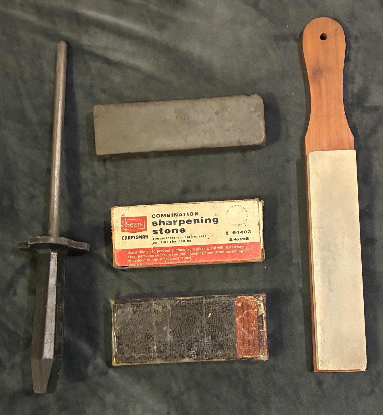 Lot of 4 Knife Sharpening Stone Honing Whetstones Sears And One Honing Steel