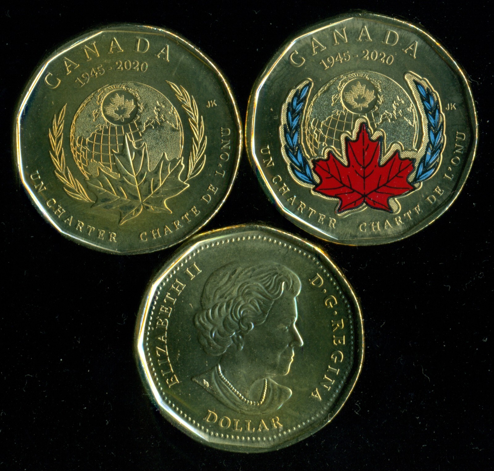 2020 Canada $1 UN Charter Loonies, Both Colourized and Non-Colourized