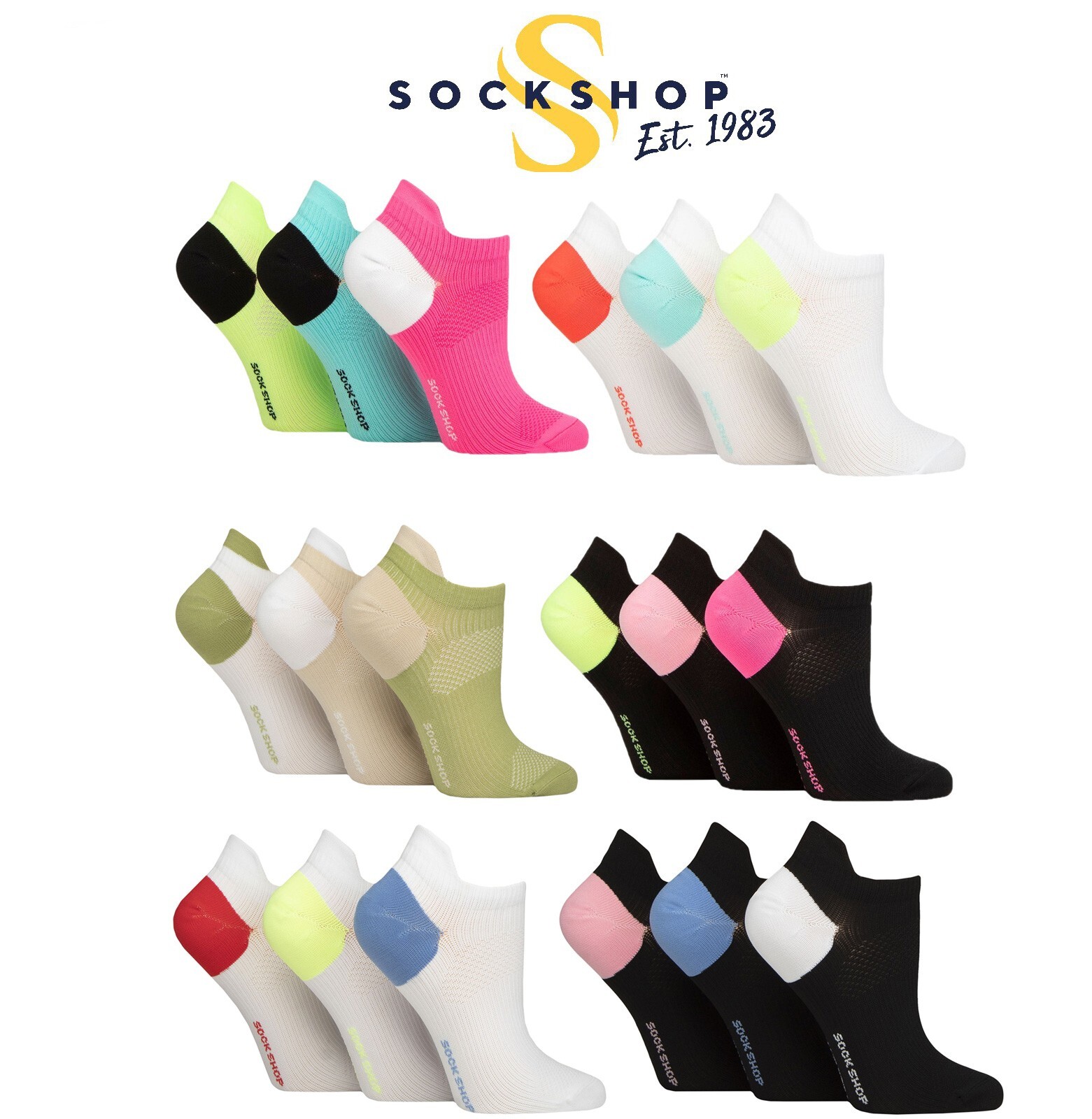 Trainer Socks Women's Sports Low Cut No Show Gym Activewear SOCKSHOP 3 Pair Pack