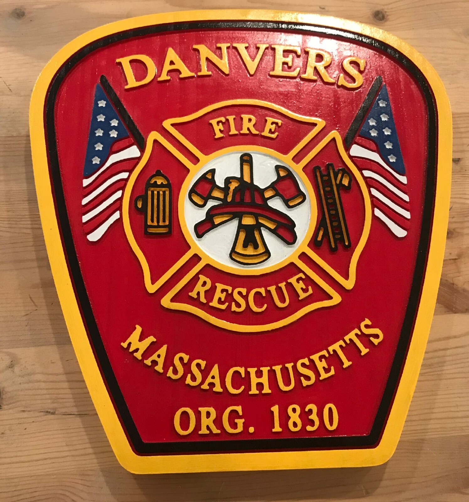 Fire Department Danvers 3D routed wood patch sign Custom
