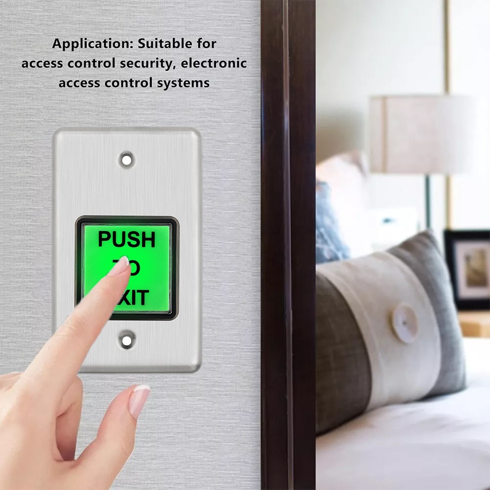 Stainless Steel Push to Exit Button Indoor Green Square Request to Exit Button