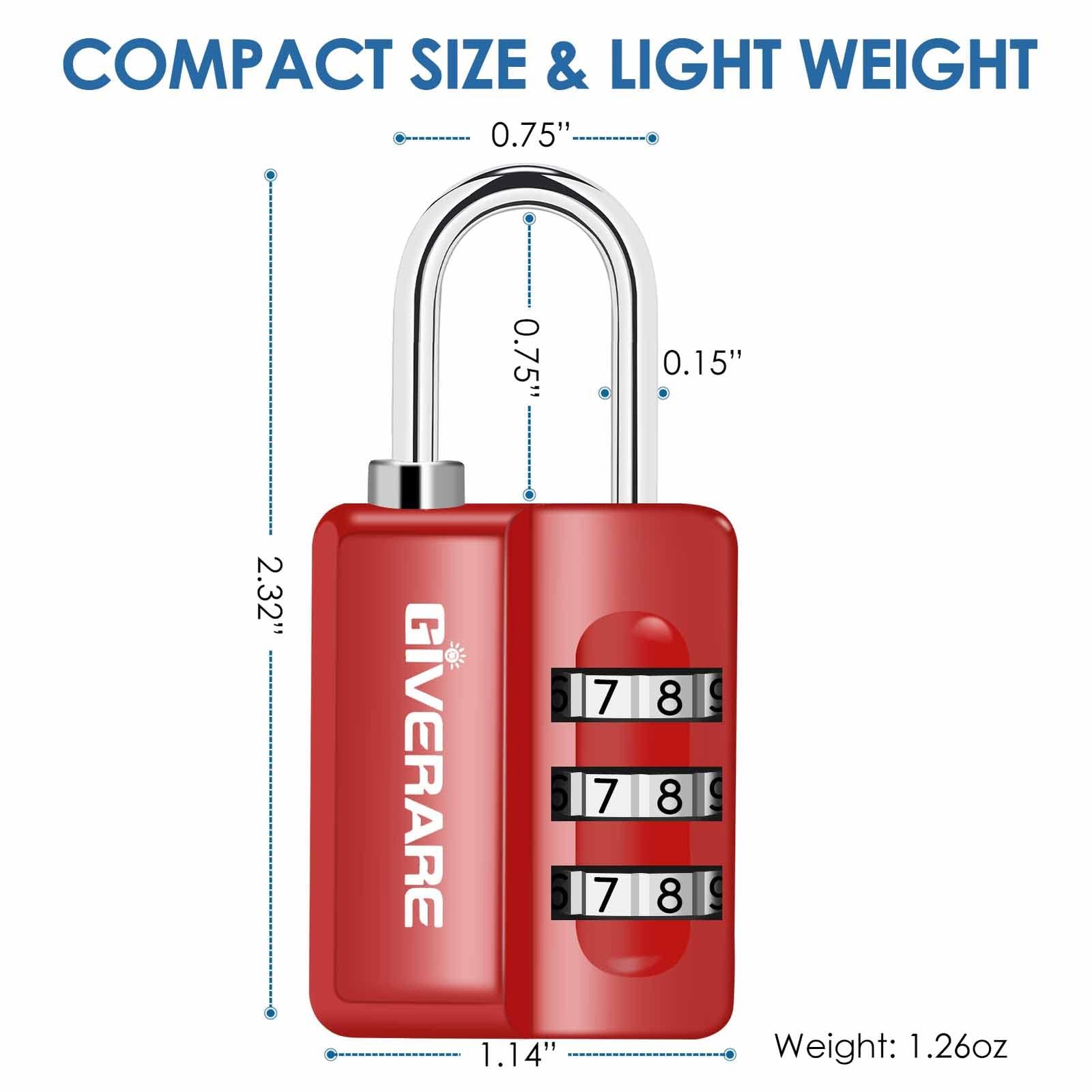 GIVERARE 4 Pack Combination Lock, 3-Digit Padlock Keyless, Small, Red