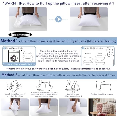 Pack of 4 12x20 Outdoor Pillow Inserts, Water 12x20 inch White （4 Pack）