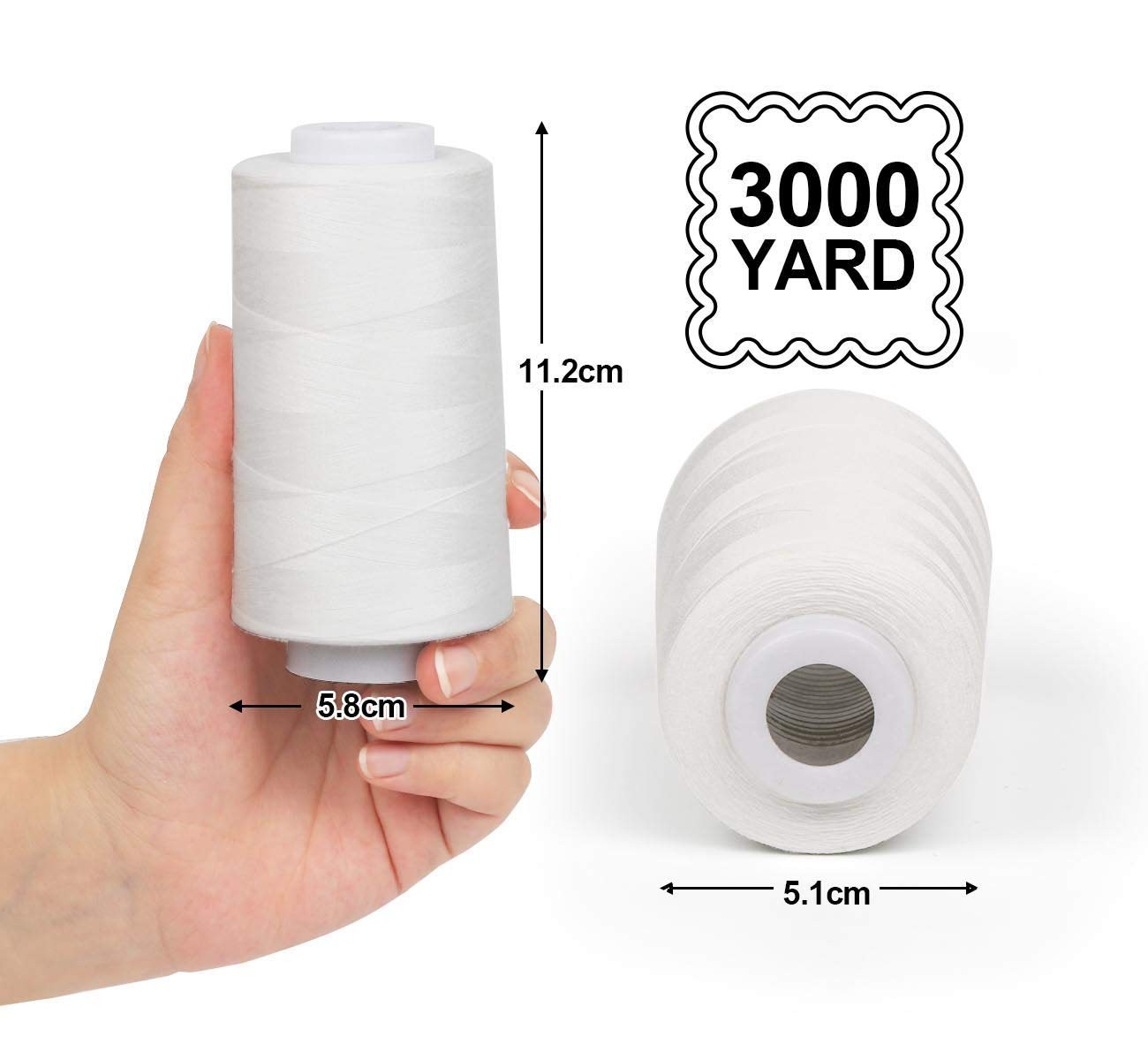 ilauke 4 x 3000 Yards Serger Thread Spools White Polyester Sewing Thread