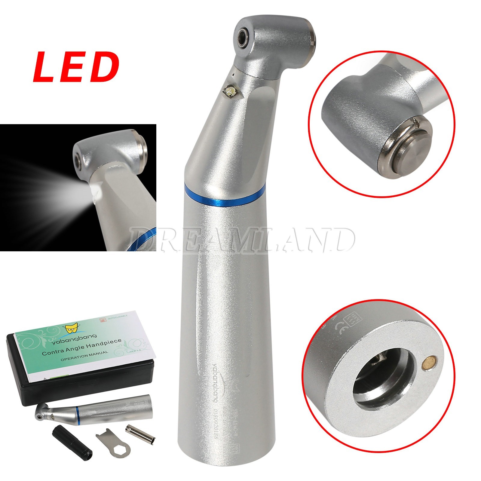 Dental optic fiber 1:1 led light Contra Angle Handpiece Inner Water Low Speed YH